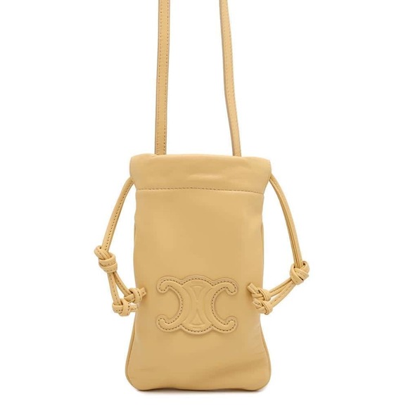 CELINE Shoulder Bag Cuir Triomphe Drawstring Pouch Lambskin Yellow - Picture 1 of 12